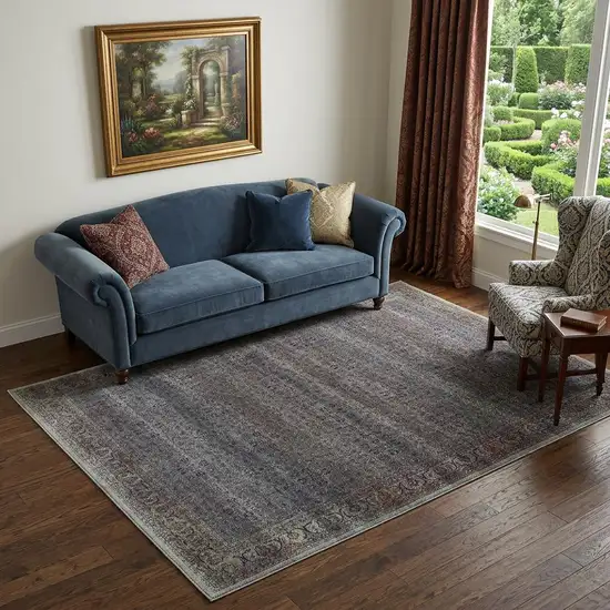 5' X 7' Blue and Brown Oriental Power Loom Distressed Washable Non Skid Area Rug Photo 1