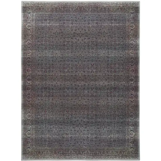 5' X 7' Blue and Brown Oriental Power Loom Distressed Washable Non Skid Area Rug Photo 2
