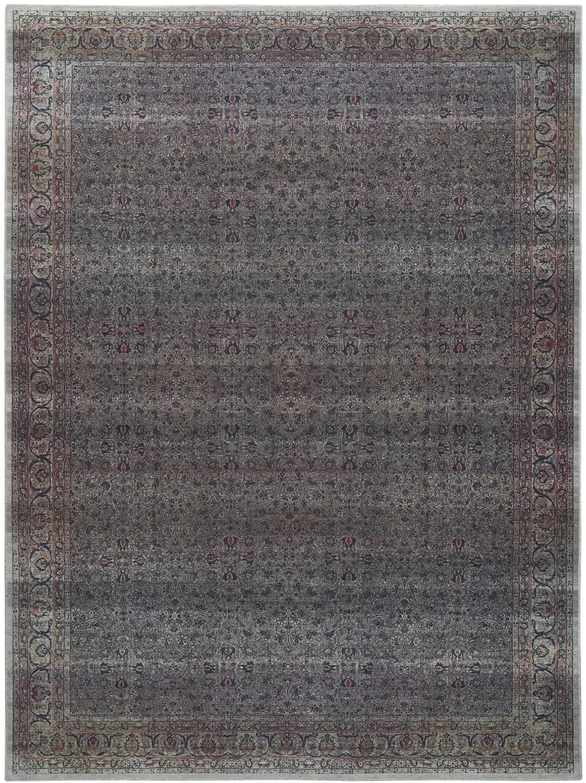 5' X 7' Blue and Brown Oriental Power Loom Distressed Washable Non Skid Area Rug Photo 2