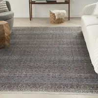 Photo of Blue and Brown Oriental Power Loom Distressed Washable Non Skid Area Rug