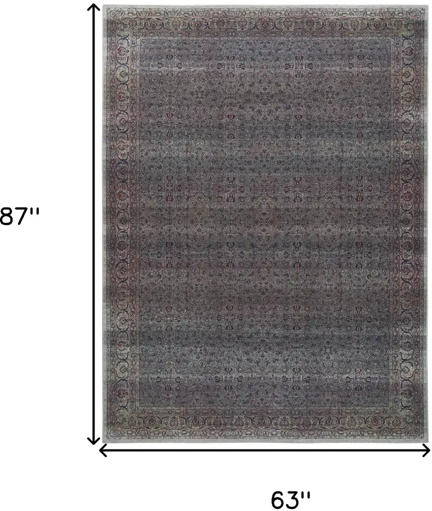 Blue and Brown Oriental Power Loom Distressed Washable Non Skid Area Rug Photo 10