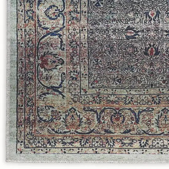 5' X 7' Blue and Brown Oriental Power Loom Distressed Washable Non Skid Area Rug Photo 1