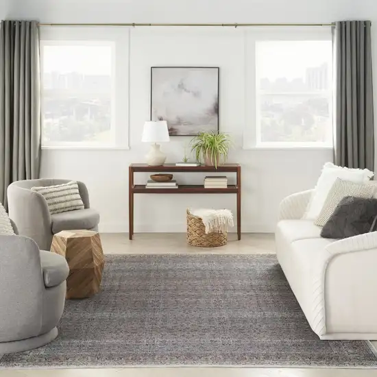 Blue and Brown Oriental Power Loom Distressed Washable Non Skid Area Rug Photo 5