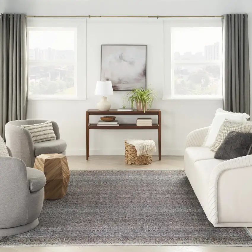 Blue and Brown Oriental Power Loom Distressed Washable Non Skid Area Rug Photo 5