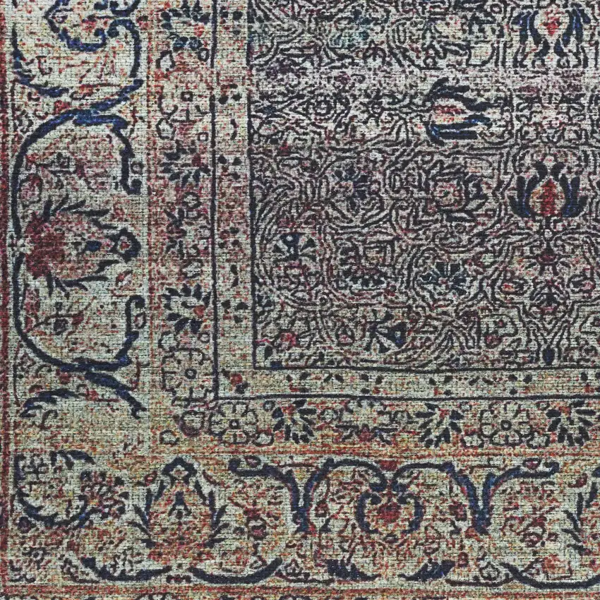 Blue and Brown Oriental Power Loom Distressed Washable Non Skid Area Rug Photo 7