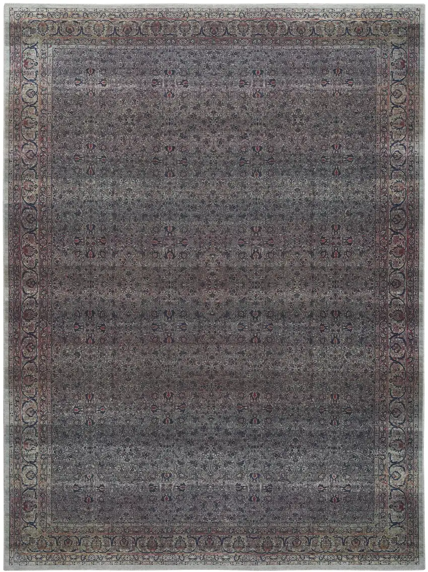 Blue and Brown Oriental Power Loom Distressed Washable Non Skid Area Rug Photo 1