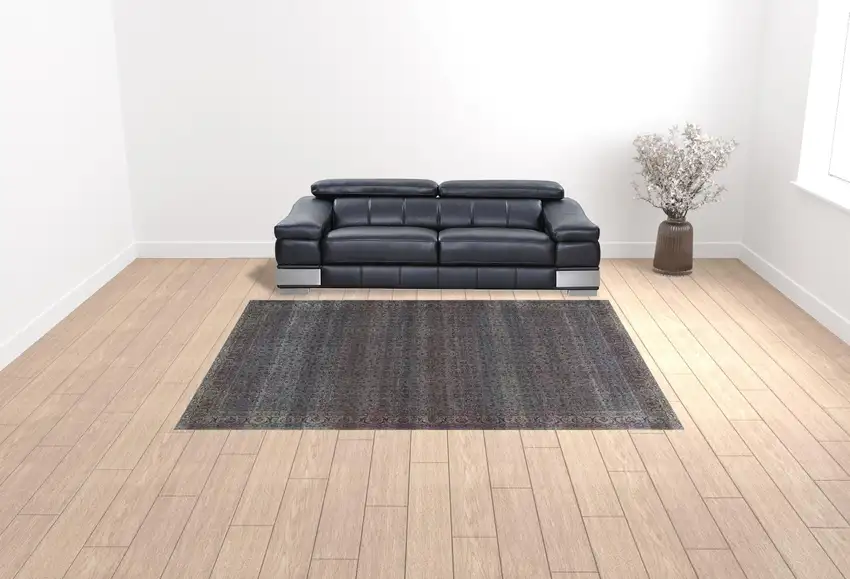 Blue and Brown Oriental Power Loom Distressed Washable Non Skid Area Rug Photo 3