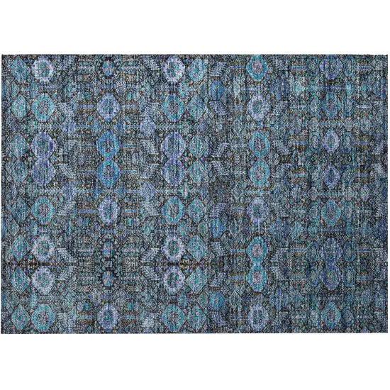 Blue and Coffee Floral Washable Non Skid Indoor Outdoor Area Rug Photo 5