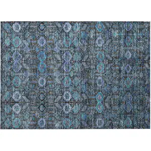 Photo of Blue and Coffee Floral Washable Non Skid Indoor Outdoor Area Rug
