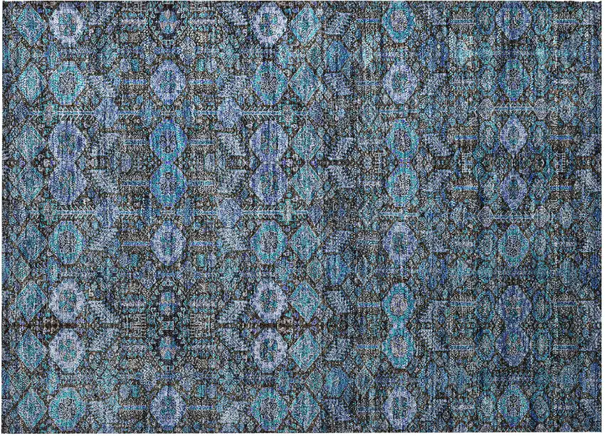 Blue and Coffee Floral Washable Non Skid Indoor Outdoor Area Rug Photo 4