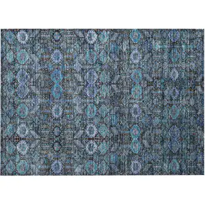 Photo of Blue and Coffee Floral Washable Non Skid Indoor Outdoor Area Rug