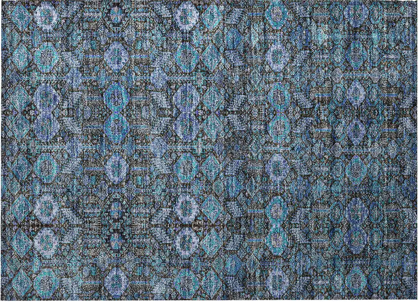 Blue and Coffee Floral Washable Non Skid Indoor Outdoor Area Rug Photo 4