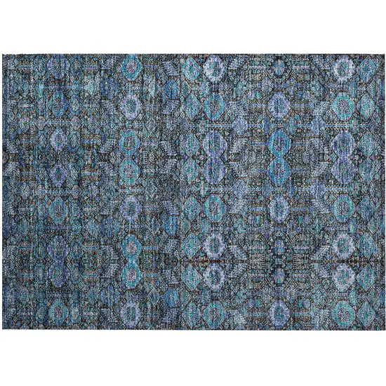 Blue and Coffee Floral Washable Non Skid Indoor Outdoor Area Rug Photo 2