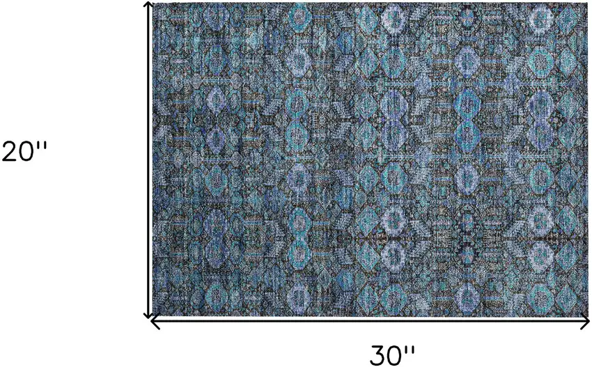 Blue and Coffee Floral Washable Non Skid Indoor Outdoor Area Rug Photo 3