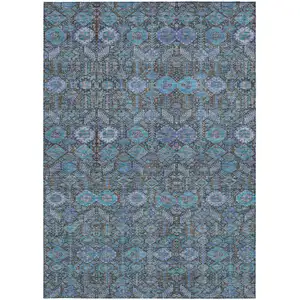 Photo of Blue and Coffee Floral Washable Non Skid Indoor Outdoor Area Rug