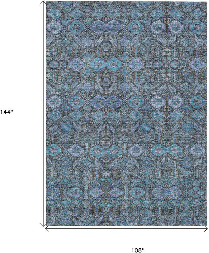Blue and Coffee Floral Washable Non Skid Indoor Outdoor Area Rug Photo 3