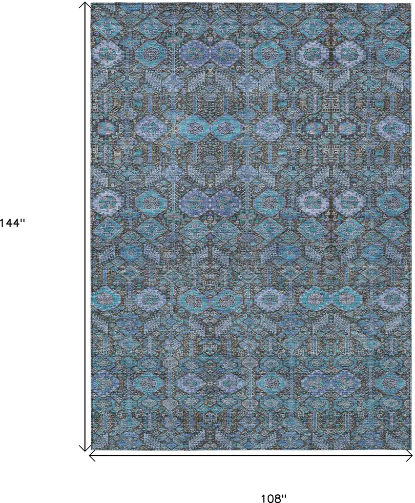 Blue and Coffee Floral Washable Non Skid Indoor Outdoor Area Rug Photo 3