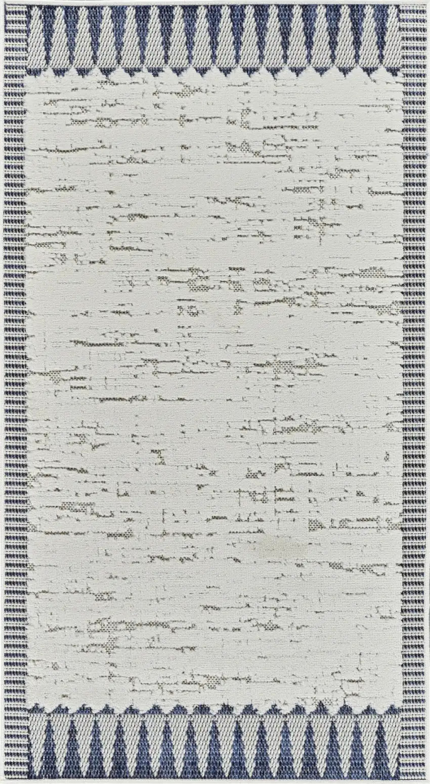 Blue and Cream Abstract Distressed Indoor Outdoor Area Rug Photo 2
