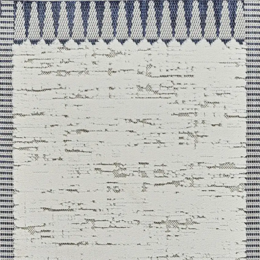 Blue and Cream Abstract Distressed Indoor Outdoor Area Rug Photo 4
