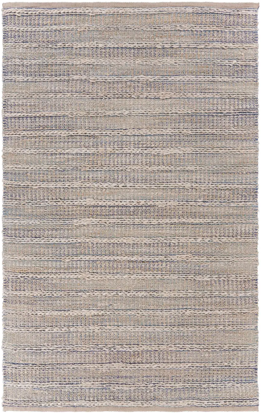 Blue and Cream Braided Jute Area Rug Photo 2