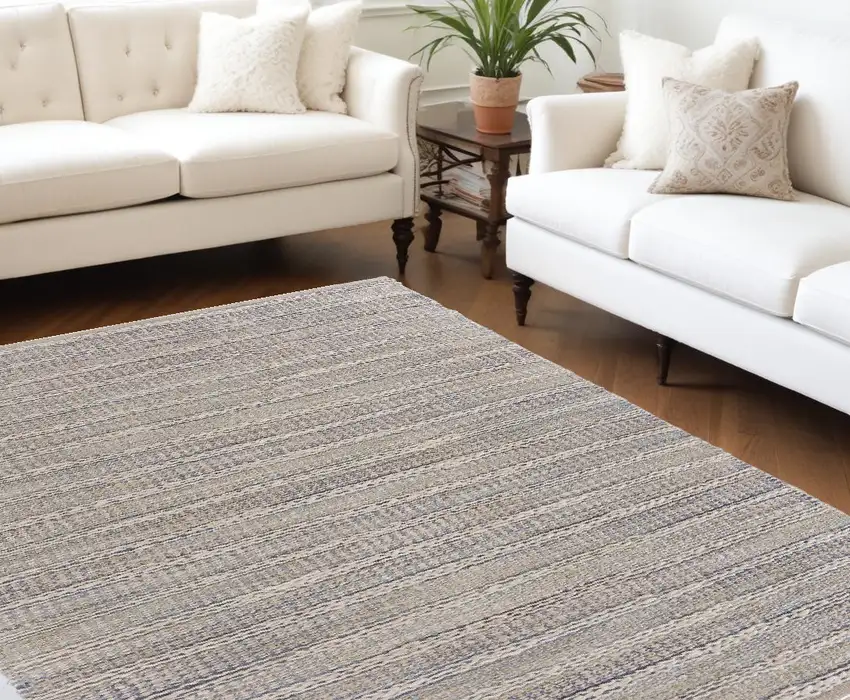 Blue and Cream Braided Jute Area Rug Photo 1