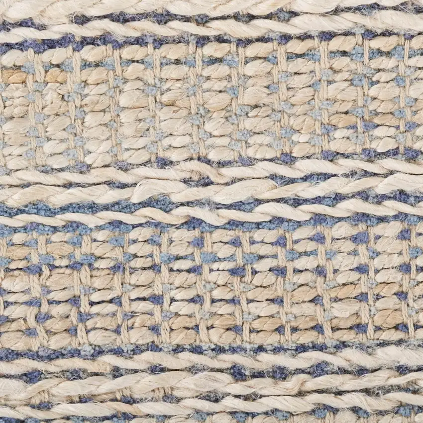 Blue and Cream Braided Jute Area Rug Photo 2