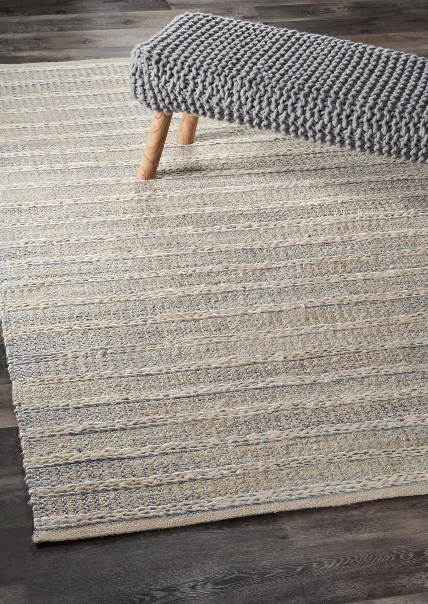 Blue and Cream Braided Jute Area Rug Photo 8