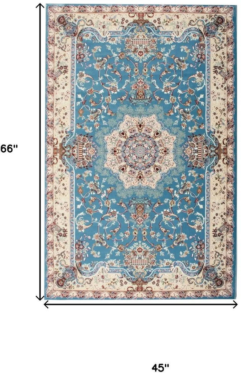 Blue and Cream Embellished Area Rug Photo 4