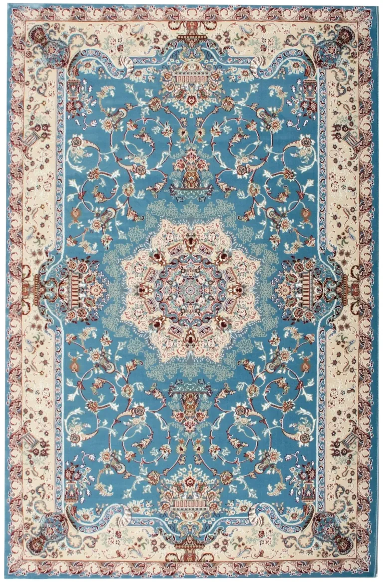 Blue and Cream Embellished Area Rug Photo 3