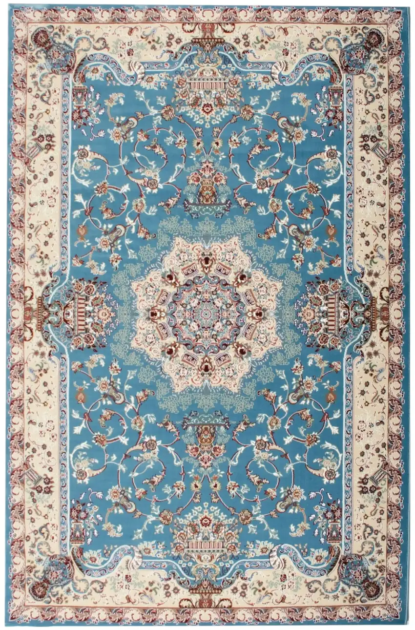 Blue and Ivory Oriental Power Loom Area Rug Photo 2