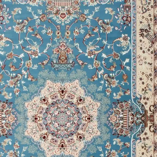 Blue and Ivory Oriental Power Loom Area Rug Photo 5