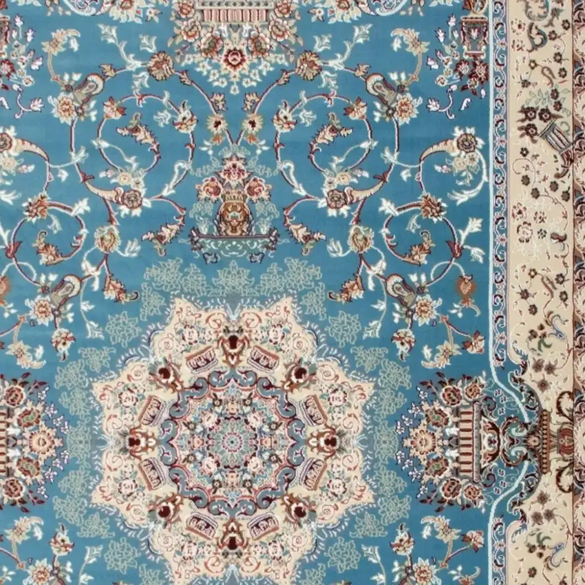 Blue and Ivory Oriental Power Loom Area Rug Photo 5