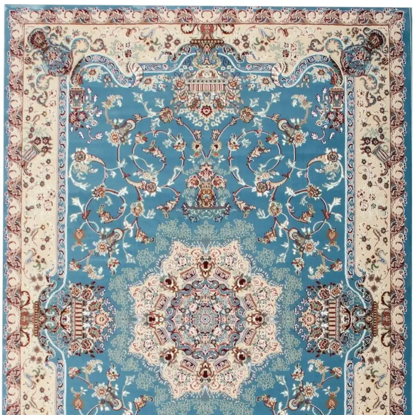 Blue and Ivory Oriental Power Loom Area Rug Photo 6