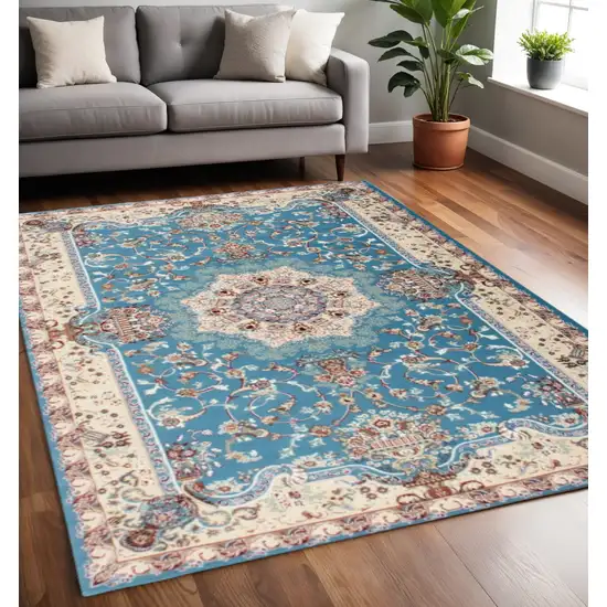 Blue and Ivory Oriental Power Loom Area Rug Photo 1
