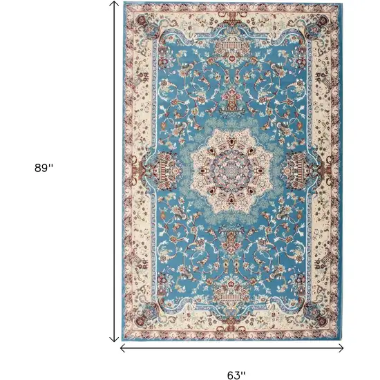 Blue and Ivory Oriental Power Loom Area Rug Photo 7