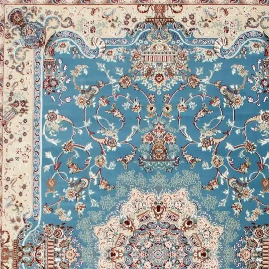 Blue and Ivory Oriental Power Loom Area Rug Photo 4