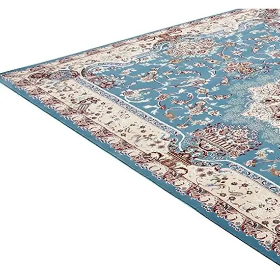 Blue and Ivory Oriental Power Loom Area Rug Photo 4