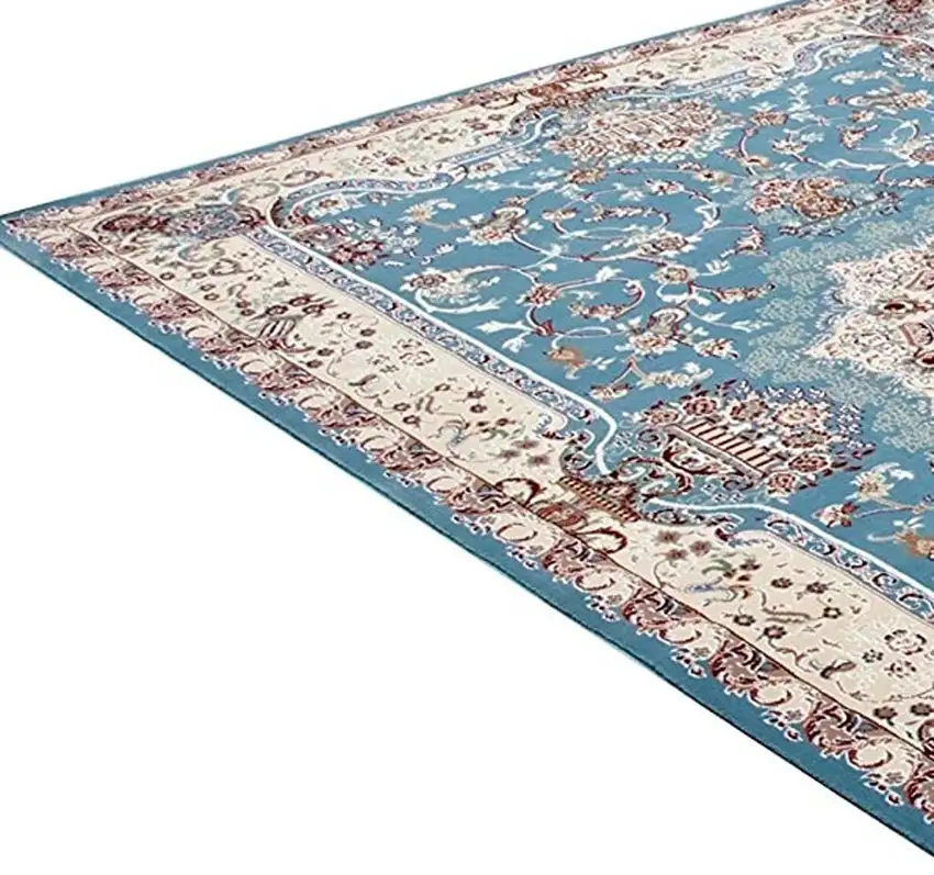 Blue and Ivory Oriental Power Loom Area Rug Photo 4