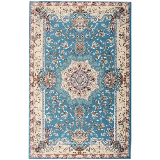 Blue and Ivory Oriental Power Loom Area Rug Photo 2