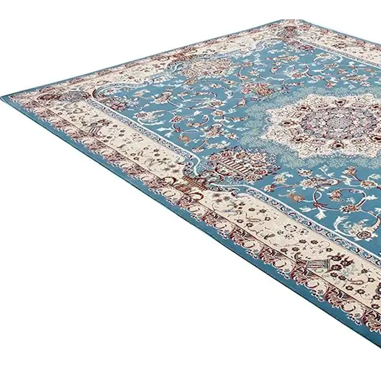Blue and Ivory Oriental Power Loom Area Rug Photo 5
