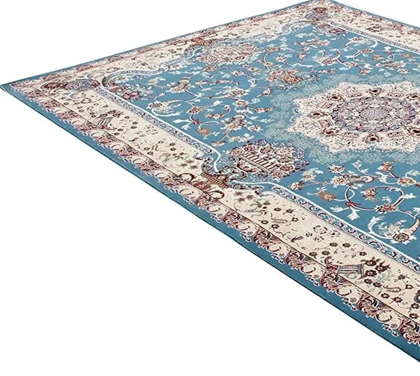 Blue and Ivory Oriental Power Loom Area Rug Photo 5