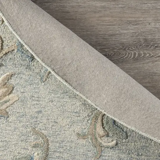 5' Blue And Ivory Round Wool Hand Tufted Area Rug Photo 9