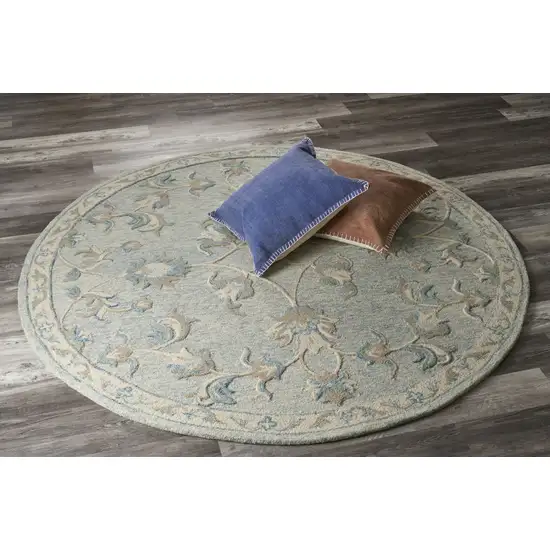 5' Blue And Ivory Round Wool Hand Tufted Area Rug Photo 6