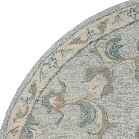 5' Blue And Ivory Round Wool Hand Tufted Area Rug Photo 4