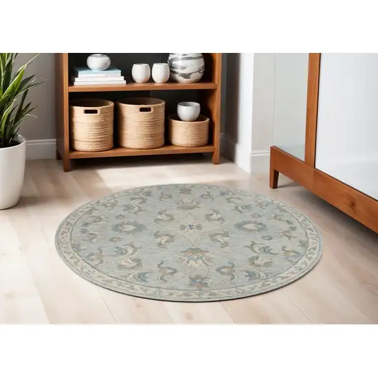 5' Blue And Ivory Round Wool Hand Tufted Area Rug Photo 9