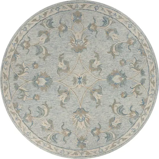 5' Blue And Ivory Round Wool Hand Tufted Area Rug Photo 1