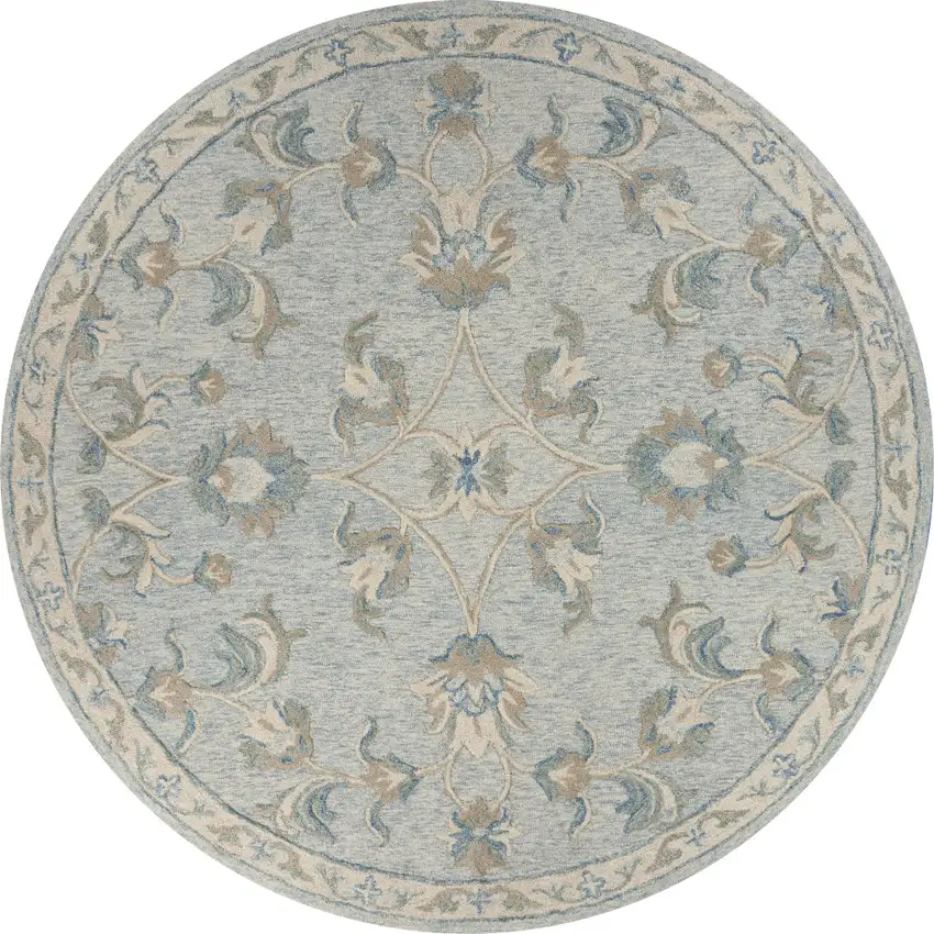 5' Blue And Ivory Round Wool Hand Tufted Area Rug Photo 1