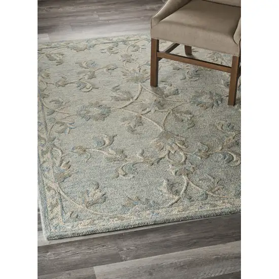 Blue And Ivory Wool Hand Tufted Area Rug Photo 5
