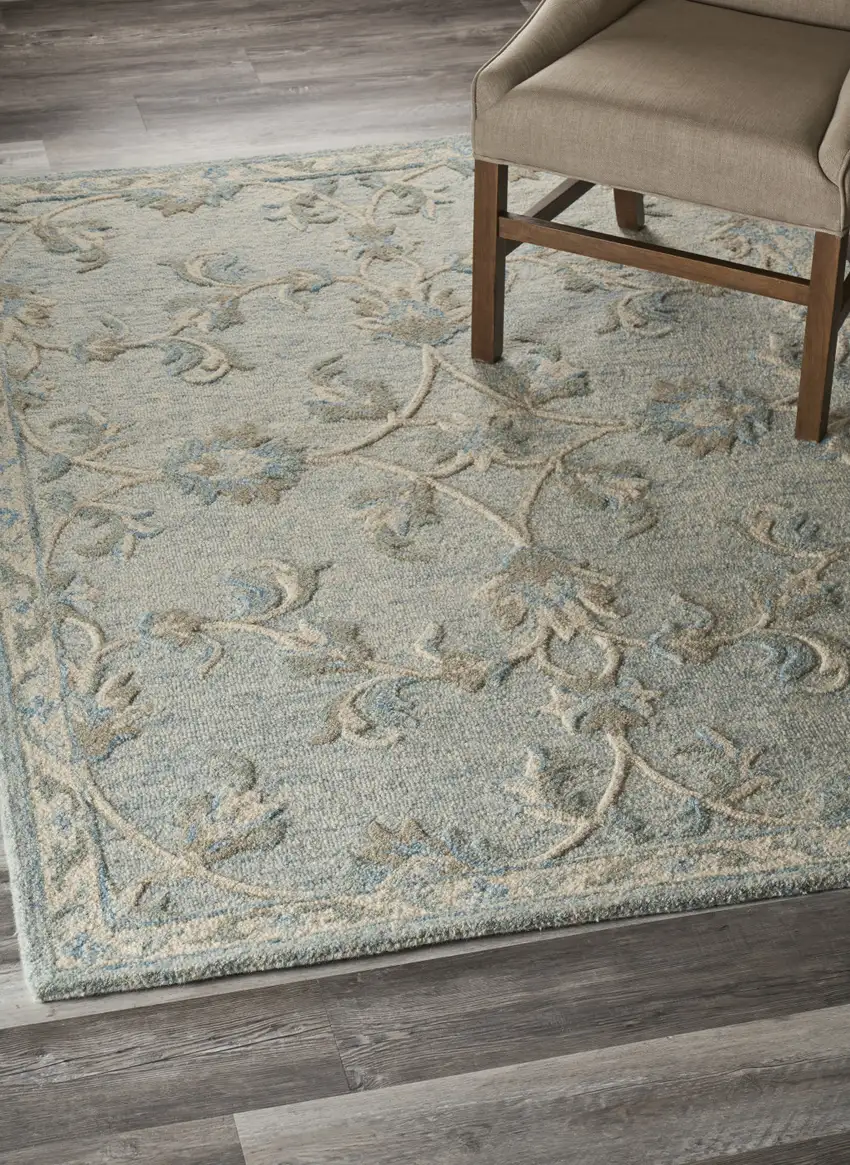 Blue And Ivory Wool Hand Tufted Area Rug Photo 5