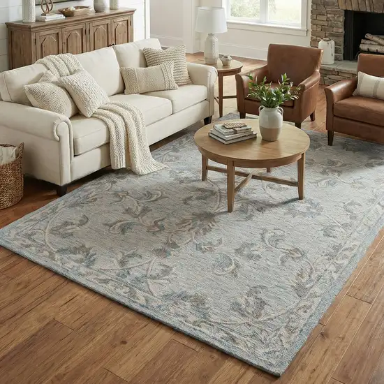 Blue And Ivory Wool Hand Tufted Area Rug Photo 5